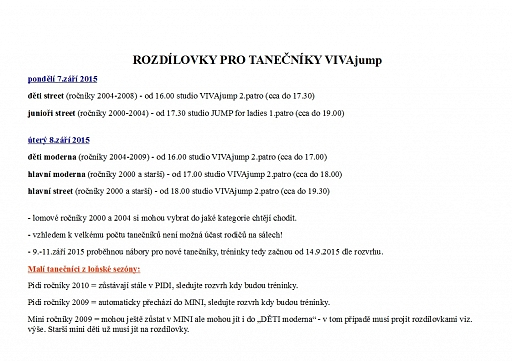 Rozdílovky pro tanečníky z předešlé sezóny