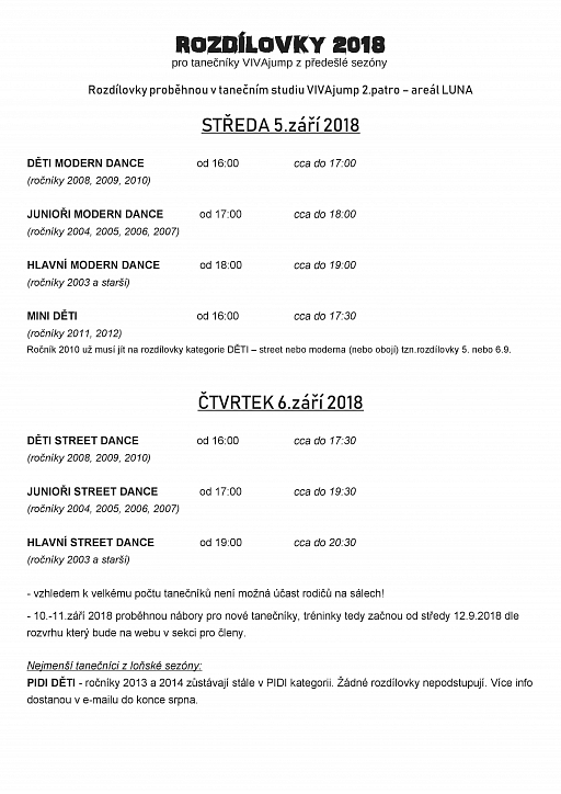 ROZDÍLOVKY 2018 / 5.-6.9.2018